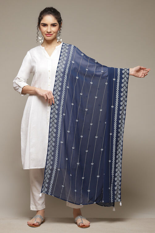 Blue Cotton Blend Woven Dupatta image number 0